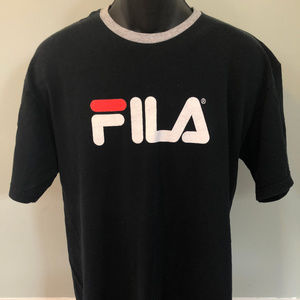 80s FILA Spellout Logo Shirt Ringer Black Medium